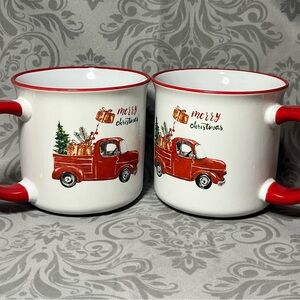 RARE Discontinued Red Truck Merry Christmas Mug SET OF 2 18oz NWT Holiday Style